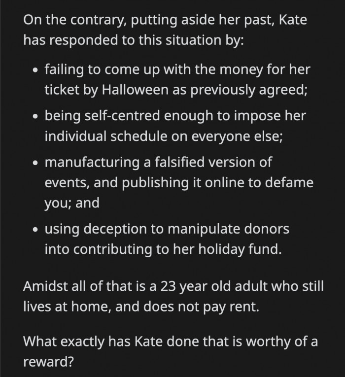 Kate's past doesn't have to factor into this — she handled the situation poorly and lashed out when her dad refused to give in to her demands.