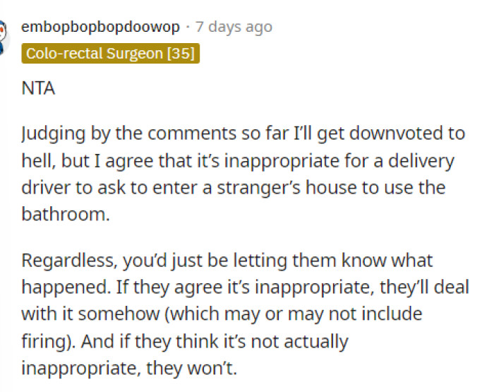 This person said it was inappropriate, but I definitely think that it could depend on what you're used to.