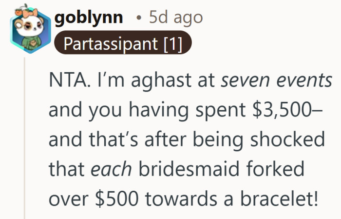 Seven events and that total already says a lot without adding anything else.