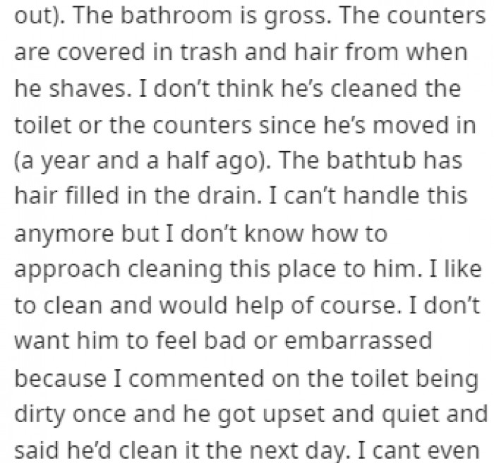 His bathroom is covered in hair and trash