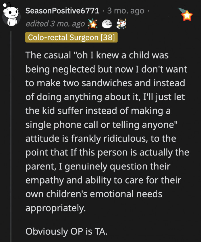 OP was a little shortsighted when she focused on how cutting off Peter made her look bad. She should have been more concerned about what will happen to him now.