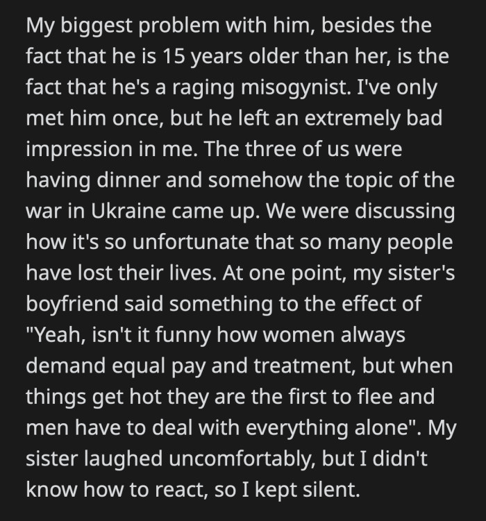 OP felt that she has to say something because none of what she witnessed or heard was okay