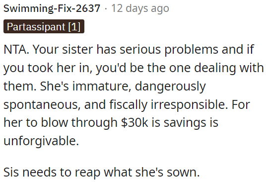 OP's sister's behavior is concerning.