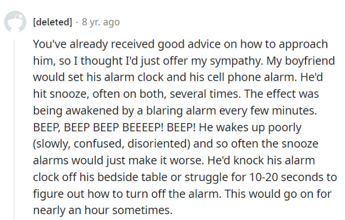 Here's hoping her roommate's wake-up act becomes less dramatic...