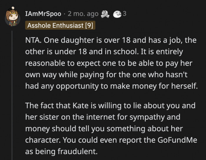 OP made it clear that the trip is optional. Kate could have gone with them without any issues if she had delivered on what she promised.
