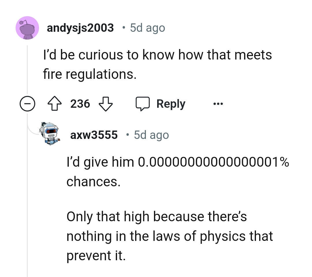 This Redditor wants to know if that meets fire regulations