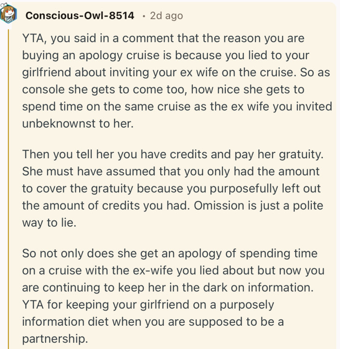 “YTA for keeping your girlfriend on a purposely information diet when you are supposed to be a partnership.”
