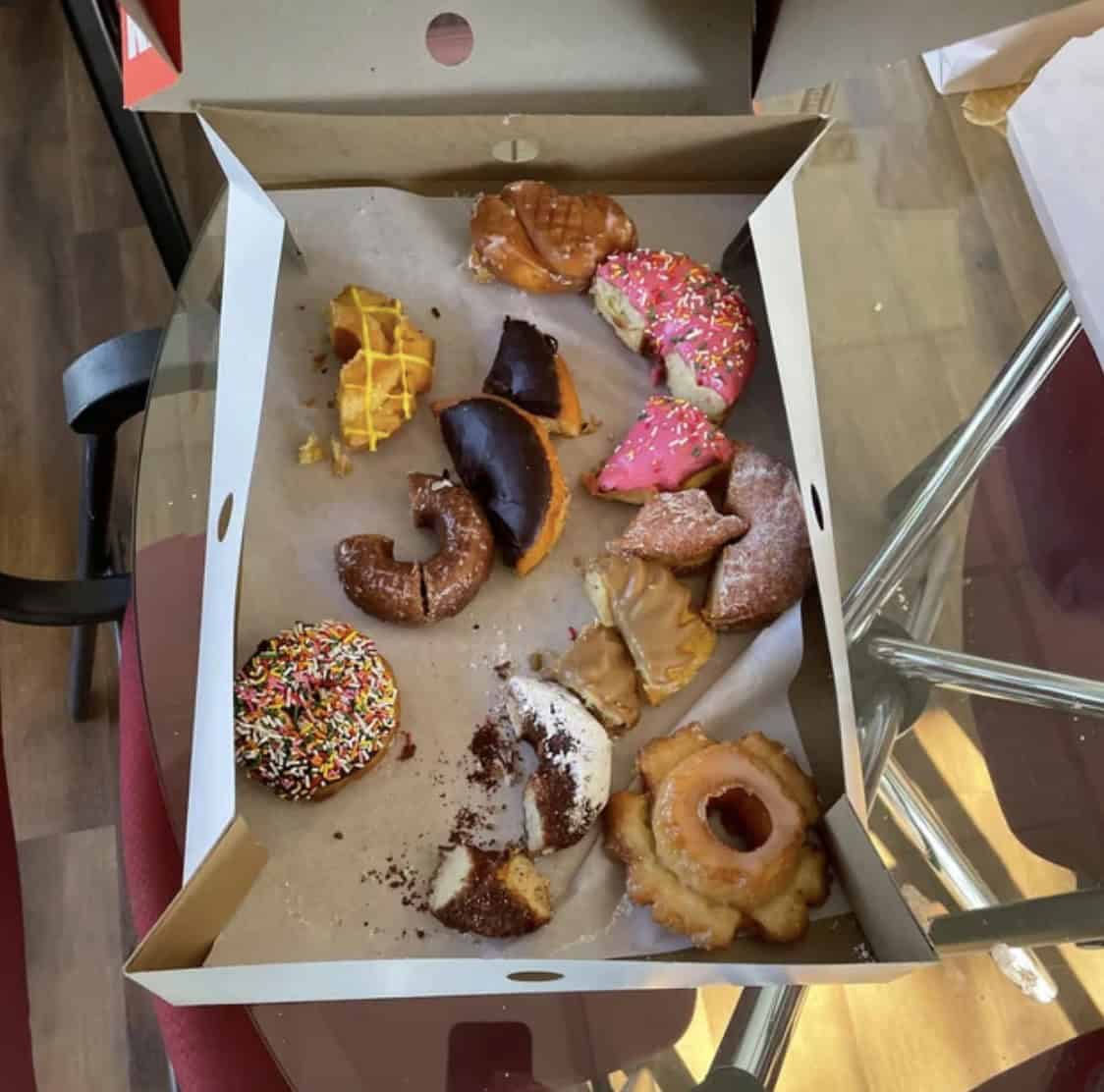 12. “Coworker decided to sample every doughnut.”