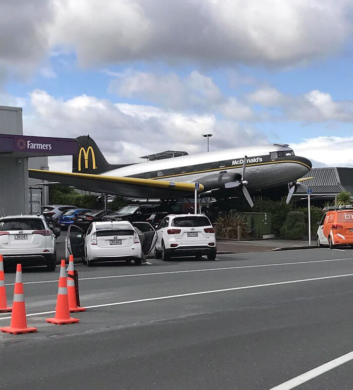 45. In New Zealand, there's a McDonald's restaurant that takes dining to new heights - quite literally! They've turned a retired airplane into a unique dining area.