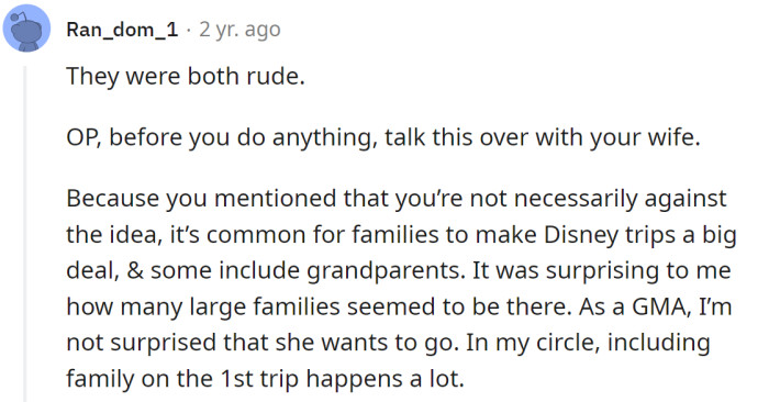 Another Redditor advised him to talk to his wife before deciding