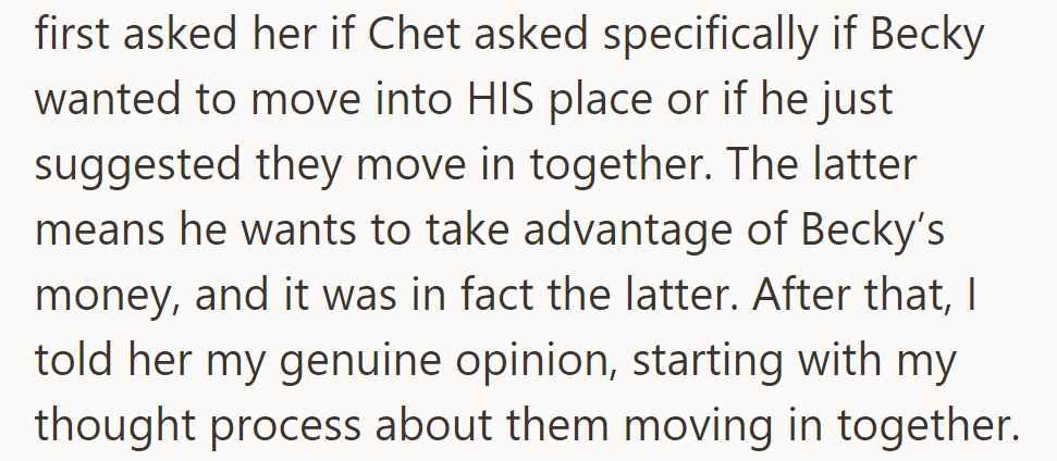 They clarified that Chet suggested moving in together, implying financial motives. Then, she shared her honest thoughts on their decision.