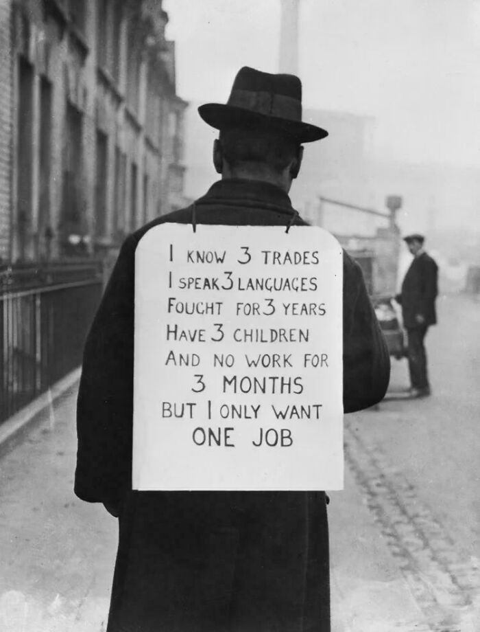 "Man Looking for a Job During the Great Depression, 1934."
