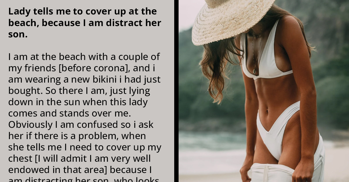 Entitled Karen Tells A Teenager To Cover Up At The Beach Because Her Swimwear Is Distracting Her Son