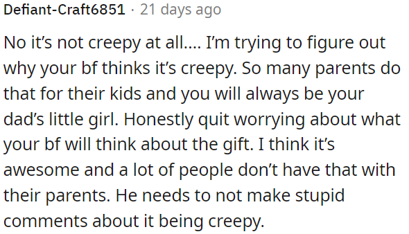The father's gift is not creepy.