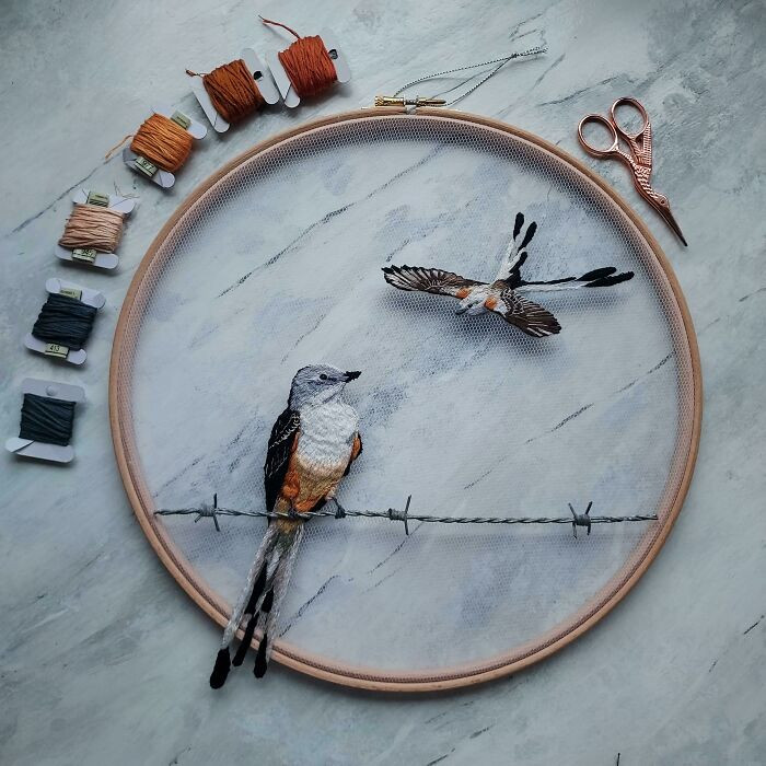 2. Bird Embroidery On Tulle Featuring Barbed Wire. 12