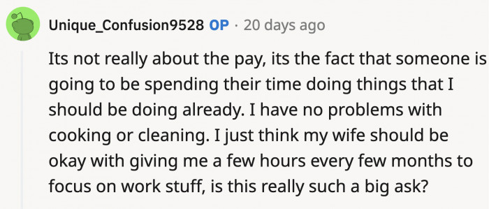 OP's says he has no problem handling the lion's share of house work and child care