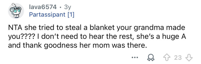 “Thank goodness her mom was there.”