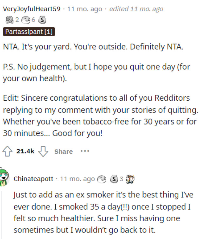 Some people said that it's her house and her yard, so she should be able to do whatever she wants there.