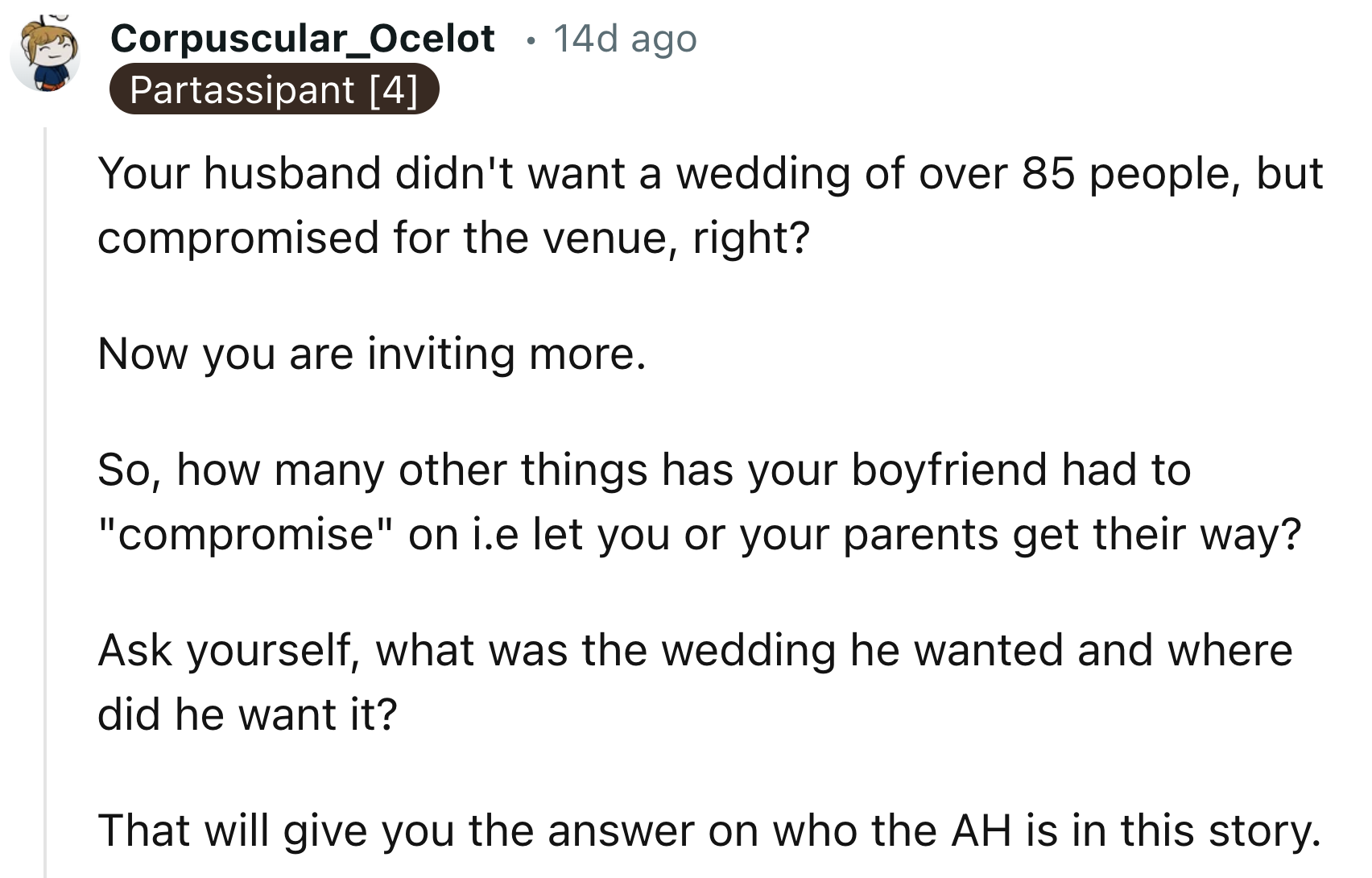 OP Needs to Compromise a Bit More