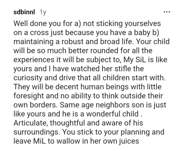 This Redditor congratulates the OP for not sticking herself on a cross just because she has a baby
