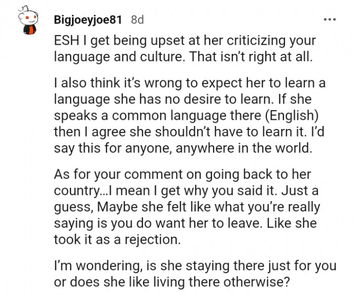 7. Is she staying there just for you?