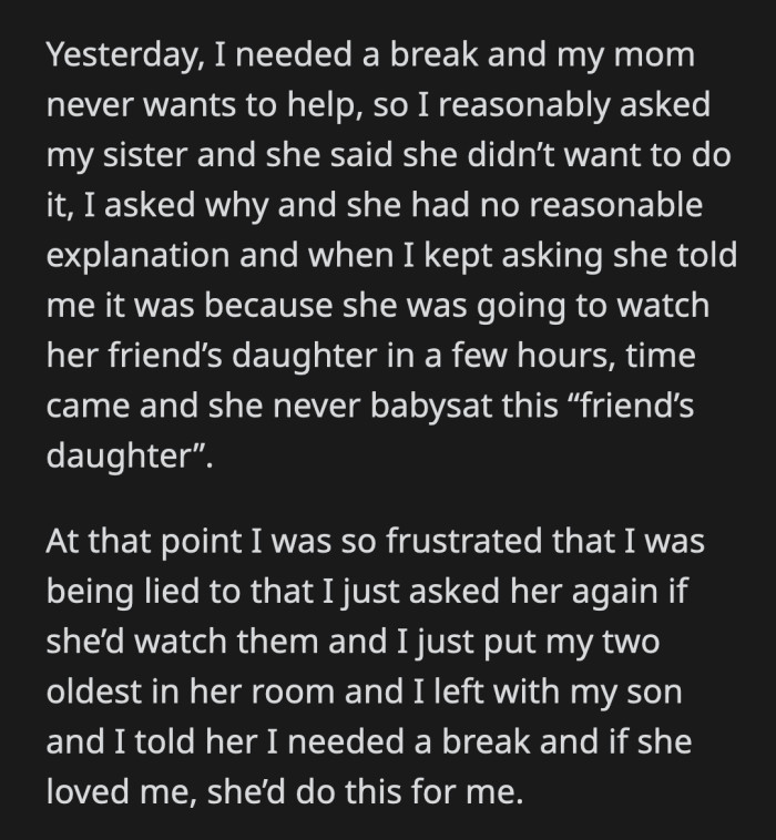 Her sister said OP overstepped her boundaries