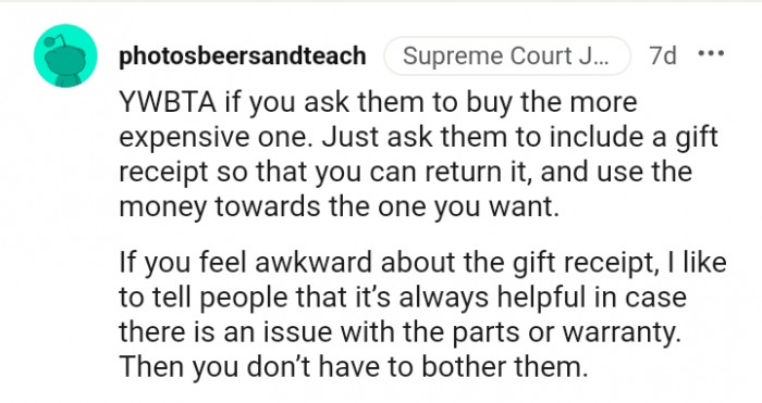 Just ask them to include a gift receipt