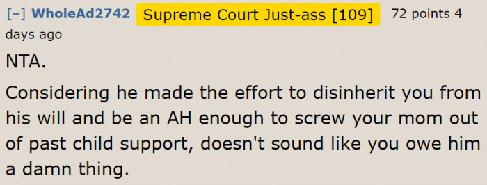 The OP owes her biological father nothing.