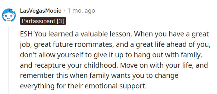 Lesson learned: don't trade a bright future for a nostalgic family detour.