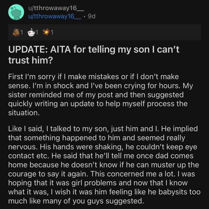 Soon after that, OP made another post to update us about her situation: