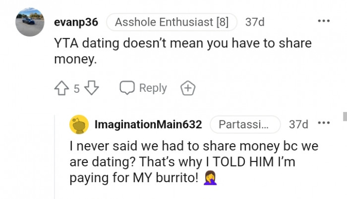 It doesn't mean you have to share money