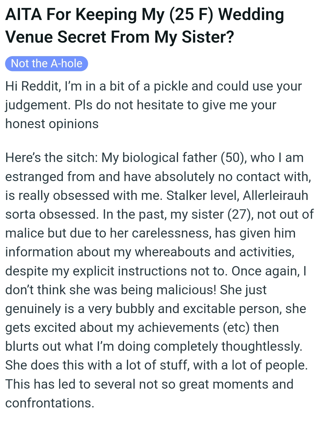 The OP kicks off her story