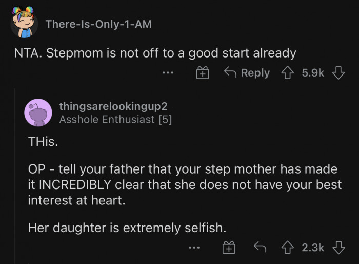 The stepmom should not enable this kind of behavior.