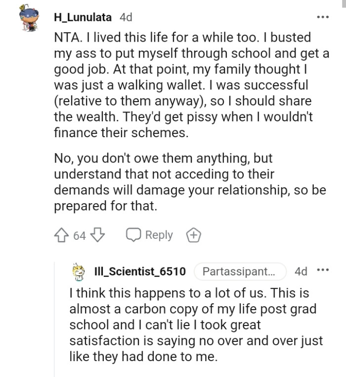 Another redditor who is of the opinion that the OP owes them nothing