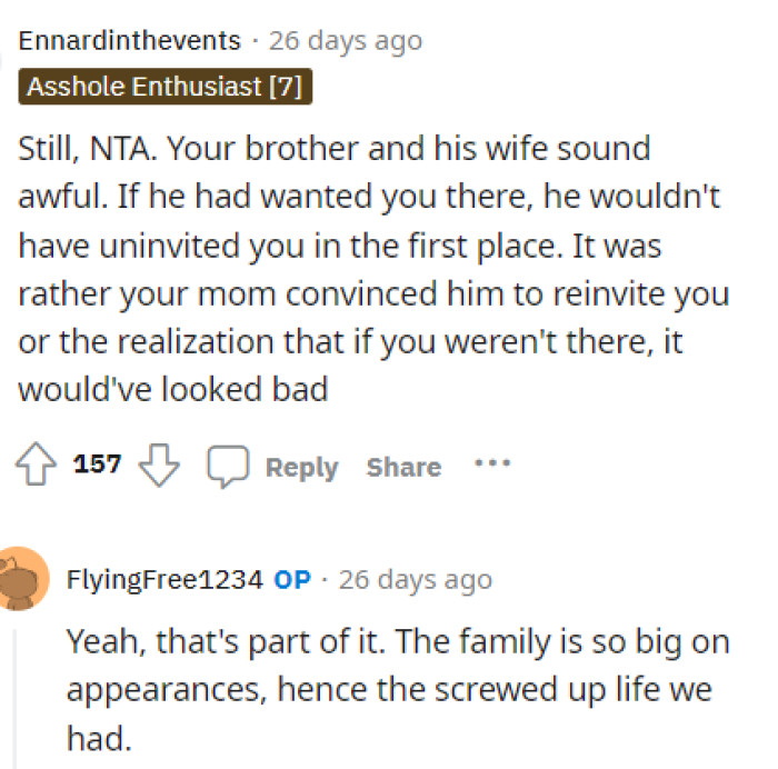 The responses continue as they reply, and OP responds to them. We gain a bit more insight into the story within this comment conversation.