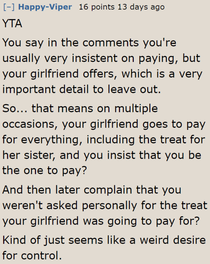 A Redditor believes he left out an important detail.