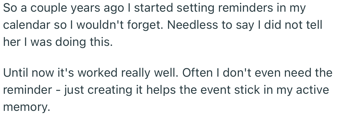 Some Years Ago, OP Started Using Calendars to Set Reminders So That He Could Keep Up with Events in His Wife’s Life