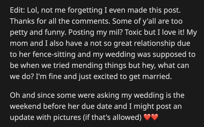 OP posted an update. It's pretty clear that OP is aware of what kind of person her mom is, and her choice would just be a confirmation of what OP already knows about her.