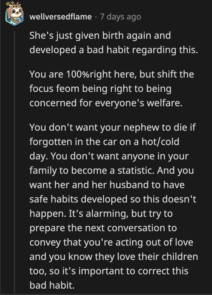 OP is right to advocate for her sister's kids because this habit is unsafe for the toddler and the newborn