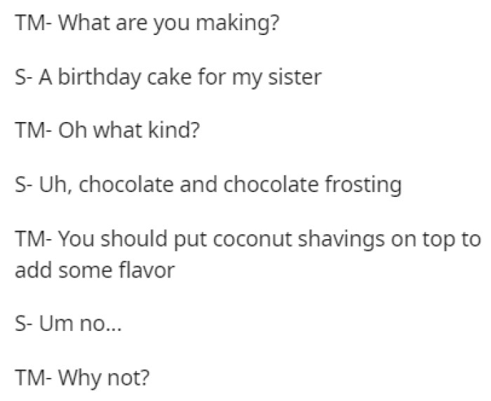 Treeman suggested adding coconut shavings to the cake