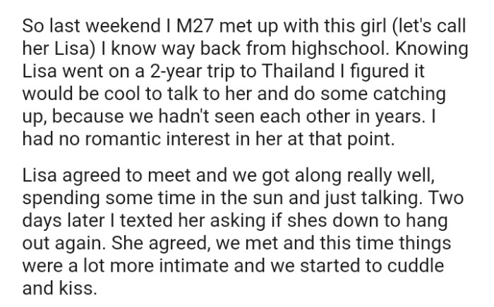 Lisa agreed to meet, and they got along really well, spending some time in the sun and just talking.