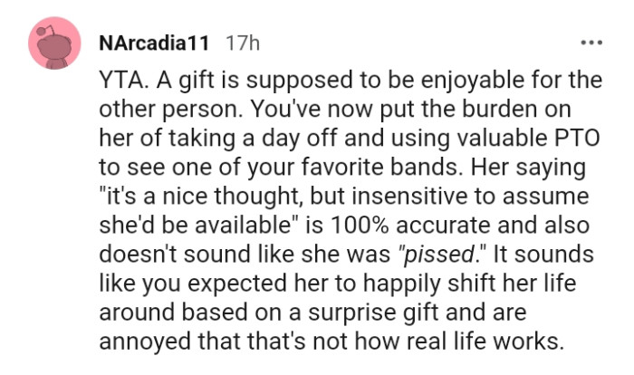 You expect her to happily shift her life around