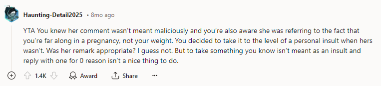 YTA - You knew her comment wasn’t meant maliciously