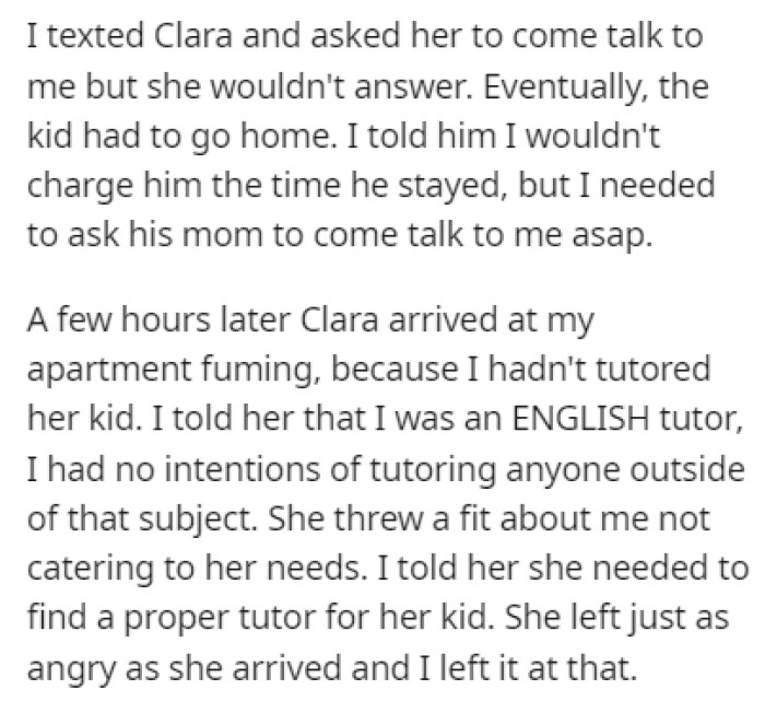 OP texted Clara to clear things up, but Clara didn't feel like having a civilized conversation with OP