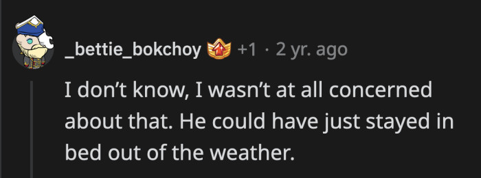 The Freezing Temperature Didn't Slow Him Down When He Was Sneaking Out; Obviously, OP Thought He Could Handle It.