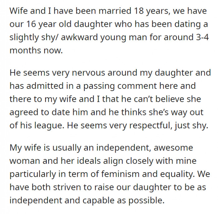 His 16-year-old daughter is in a 3-4 month relationship.