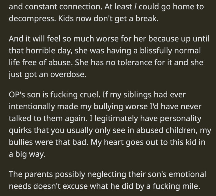 However, it is still the parents' responsibility to show up for both of their children. That doesn't mean forcing the siblings to interact, but OP and her husband can't just abandon their son.