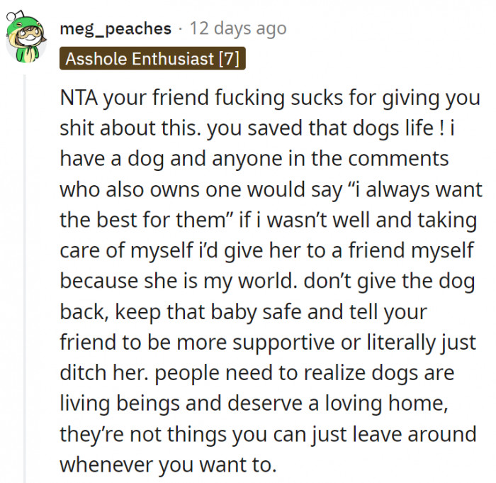 1. OP basically saved that dog's life