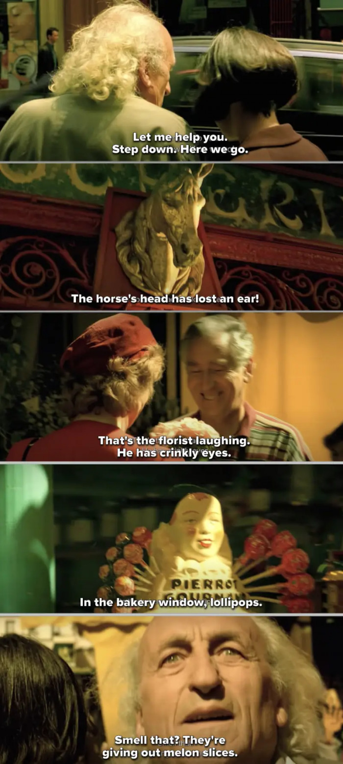 2. In Amélie, when Amélie helped the blind man cross the street which resulted in a magical sensory overload