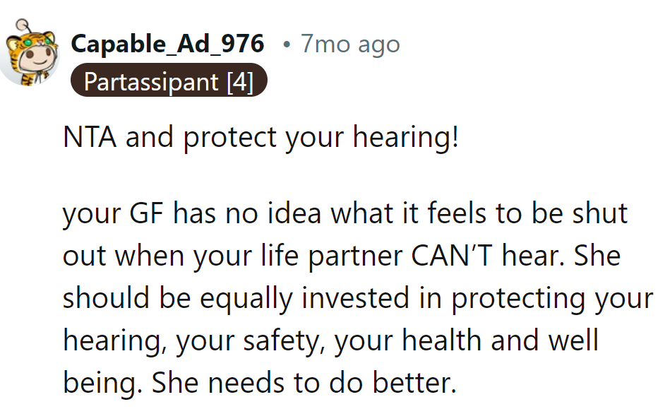 Ears need love too! She's off-key about protecting his hearing.